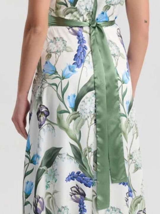 Summer Maxi Dress Satin Wrap Blue 05-9059-Blue