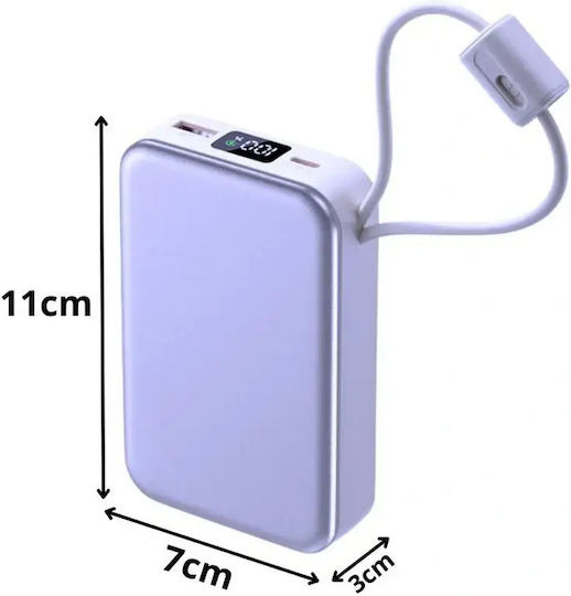Verk Group 06394 Power Bank 20000mAh 22.5W με Θύρα USB-A και Θύρα USB-C Quick Charge 3.0 Μωβ