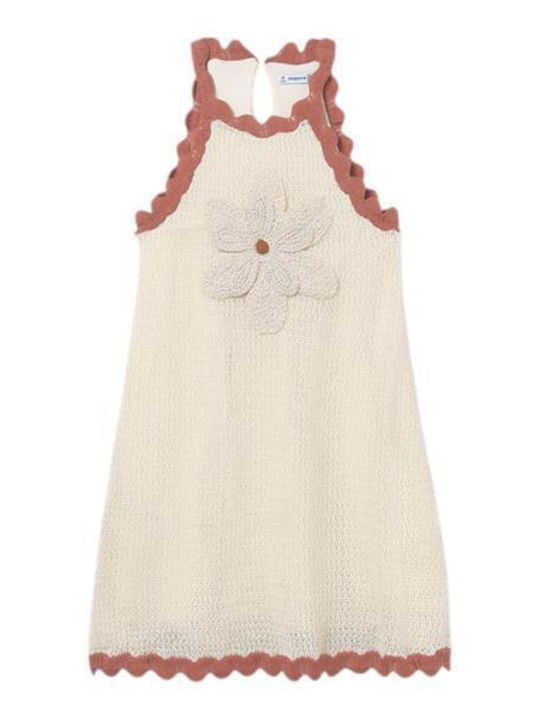 Girls Dress Sleeveless Knitted Set with Coat and Accessories Beige Port