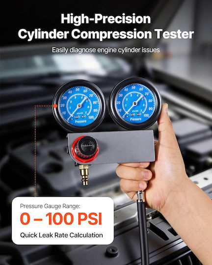 Vevor Engine Cylinder Compression Tester Set Manometer 0-100 Psi 4 Adapters Qgclyjxclbsynwlol001v0