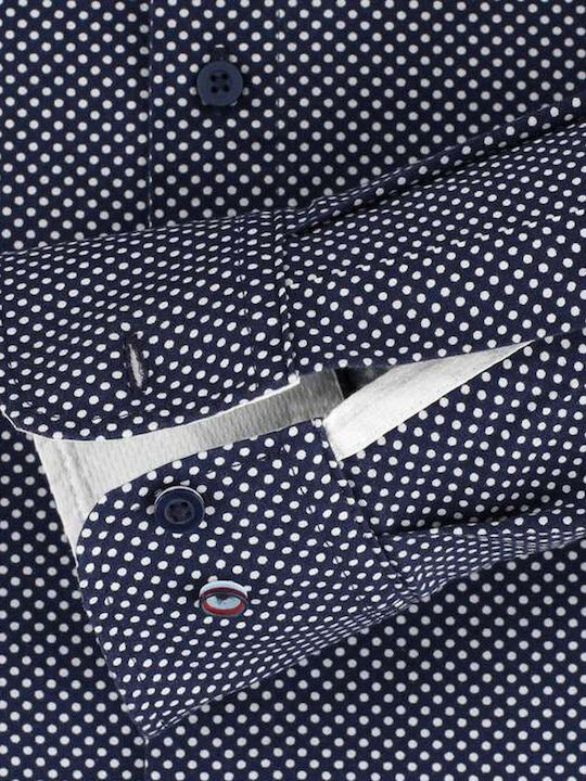 Long Sleeve Shirt In Regular Fit Polka Dot Blue-White