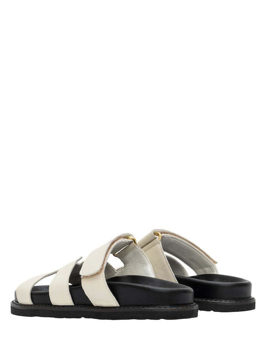 Leather Women's Flat Sandals Ecru