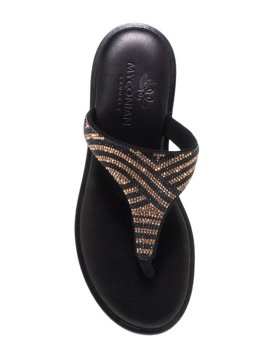 Myconian Leather Women's Flat Sandals Black