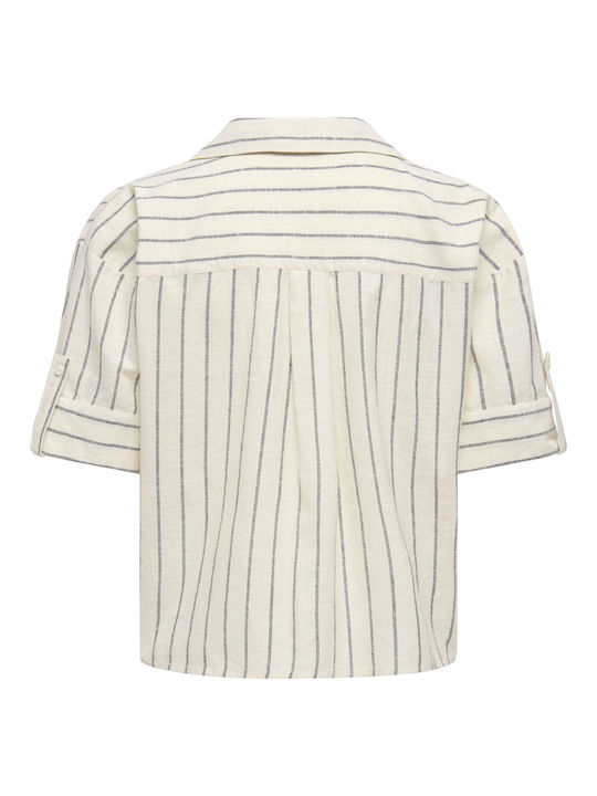 Short Sleeve Women's Shirt Off White/Blk Str Striped
