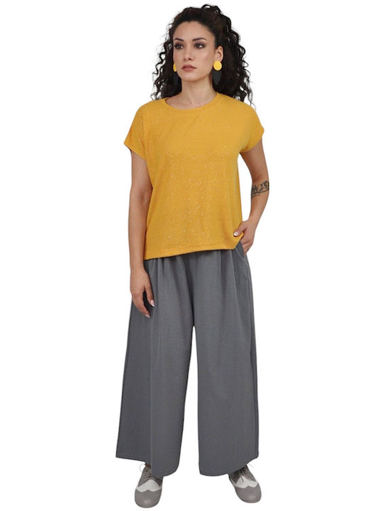 Damen Stoffhose mit Gummiband in Gerade Bein Stil Hellblau