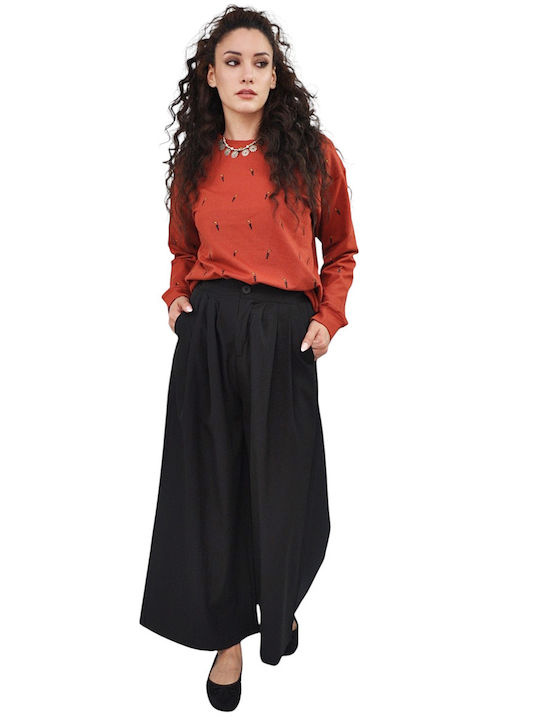 Damen Stoffhose mit Gummiband in Gerader Bein Stil Rot