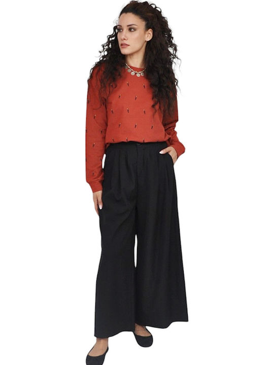 Damen Stoffhose mit Gummiband in Gerader Bein Stil Rot