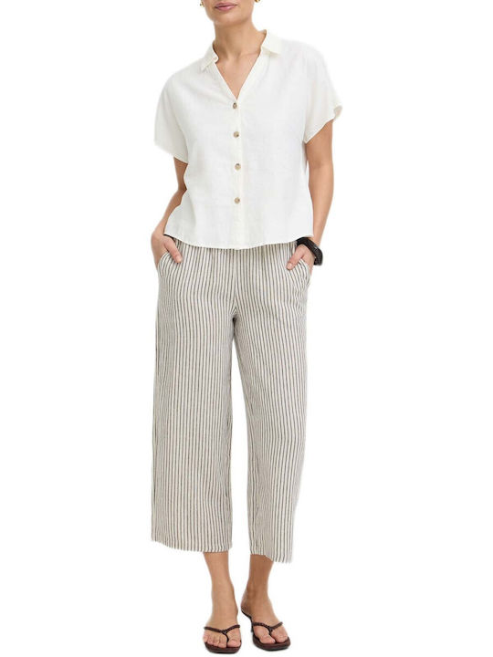 B.Younq Short Sleeve Women's Linen Shirt White