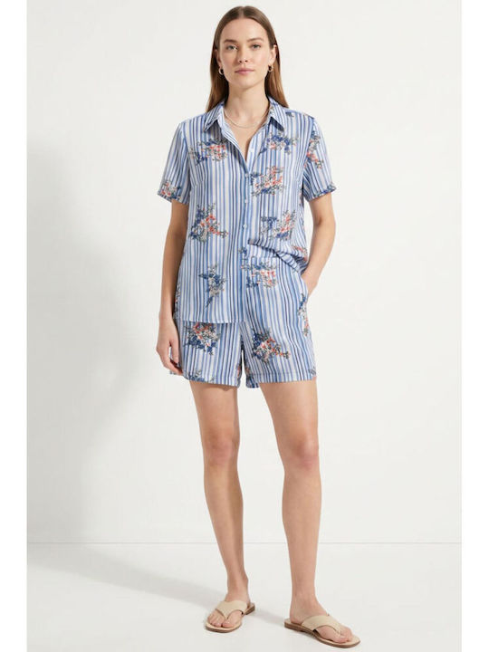 Long Sleeve Women's Light Blue Striped Shirt