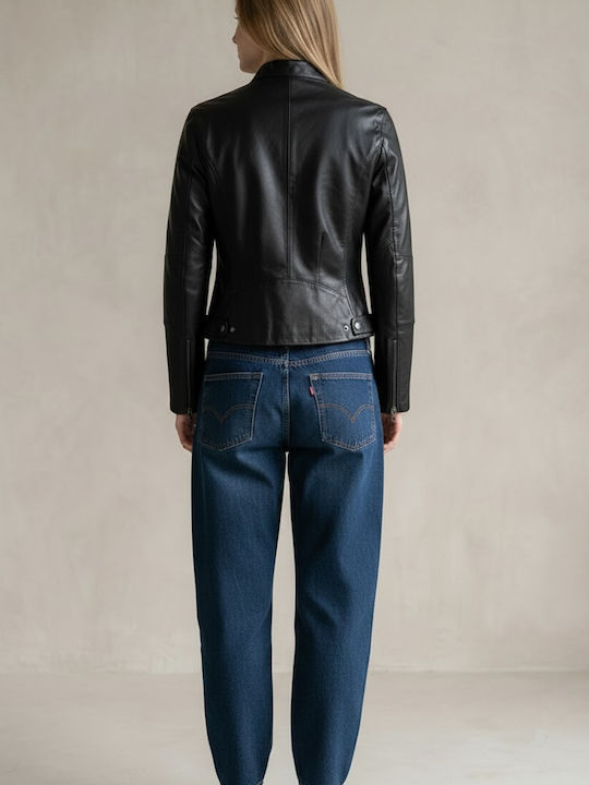 Δερμάτινο Γυναικείο Biker Jacket Black