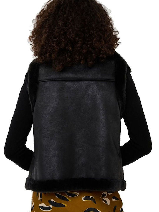 Mouton Women's Sleeveless Jacket for Winter Black