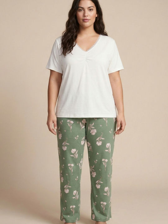 Siyah Inci Set Pijamale Dama de Vară Verde