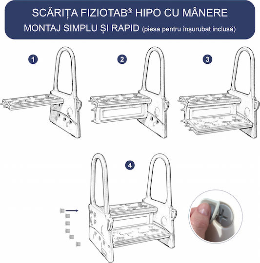 Fiziotab Scăunel Înălțător Pentru Copii Cu Mânere Două Trepte Suprafață Antiderapantă Baie Bucătărie Hipoalergenic Roz