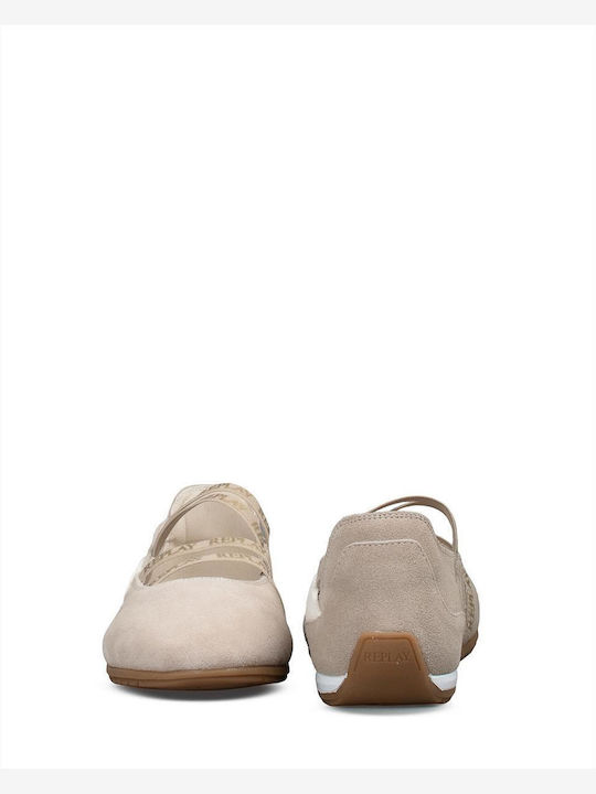 Suede Women's Ballerina Shoes in Beige Colour