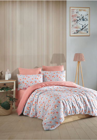 SteweHome Σετ King Size 4τμχ 200x220εκ. με Λάστιχο Ροζ