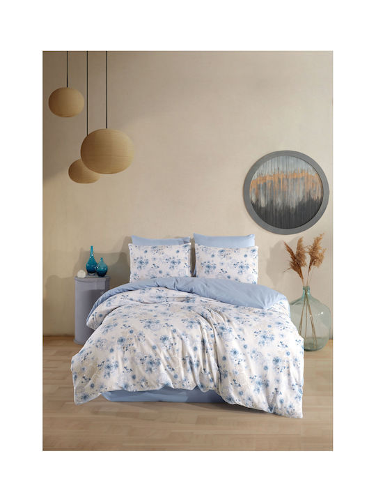 SteweHome Bed Sheet Set with 1 Pillowcase King Size with Rubber Hugger 200x220cm Blue Grey 4 Pieces