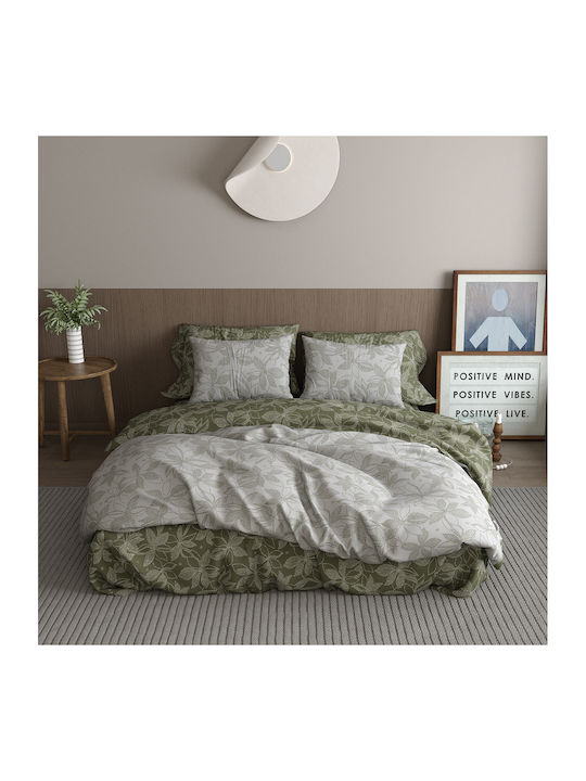 Charalambidis Textiles Κρίνος Σεντόνι Διπλό 200x260εκ. Λαδί