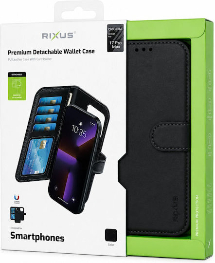 Rixus Duo Magnetic Synthetic Leather Wallet Black iPhone 18 / 17 Pro Max