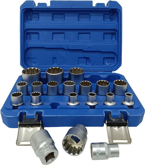 SKS Tools Καρυδάκια Εξάγωνα με Καρέ Υποδοχής 1/2", 3/8", 3/4" Σετ 19τμχ