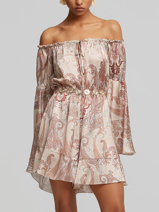 Γυναικείο Off-Shoulder Ολόσωμο Σορτς Μπεζ