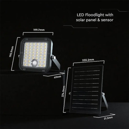 V-TAC Στεγανός Ηλιακός Προβολέας LED 30W Φυσικό Λευκό 4000K με Αισθητήρα Κίνησης, Φωτοκύτταρο και Τηλεχειριστήριο IP65