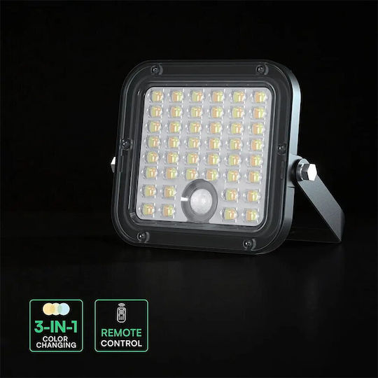 V-TAC Στεγανός Ηλιακός Προβολέας LED 30W Φυσικό Λευκό 4000K με Αισθητήρα Κίνησης, Φωτοκύτταρο και Τηλεχειριστήριο IP65