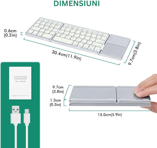 DB-0023 Wireless Bluetooth Keyboard with Touchpad English US Silver