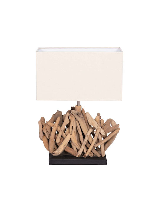 Freebox Table Lamp with White Shade and Brown Base