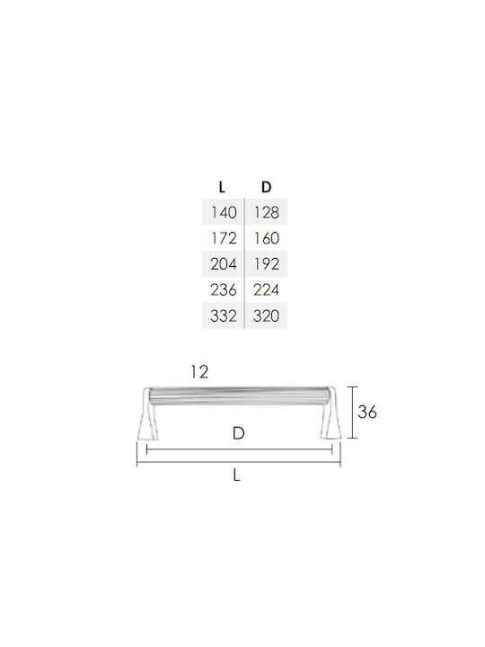 Conset Furniture Handle from Metallic and Zamak Matte Silver with Hole Centers 332mm C1539-320S26S26
