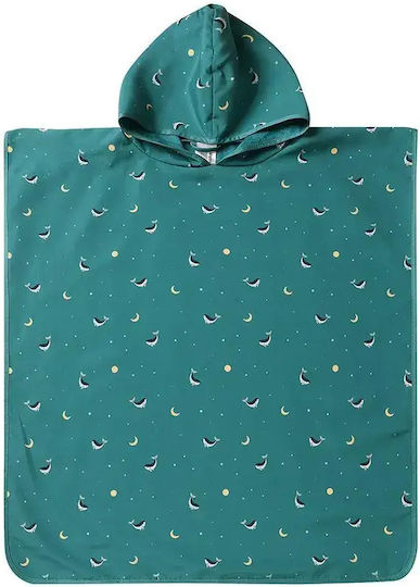 Beach Poncho Sun Protection Hood Whale Teal 1-3 Years Monneka