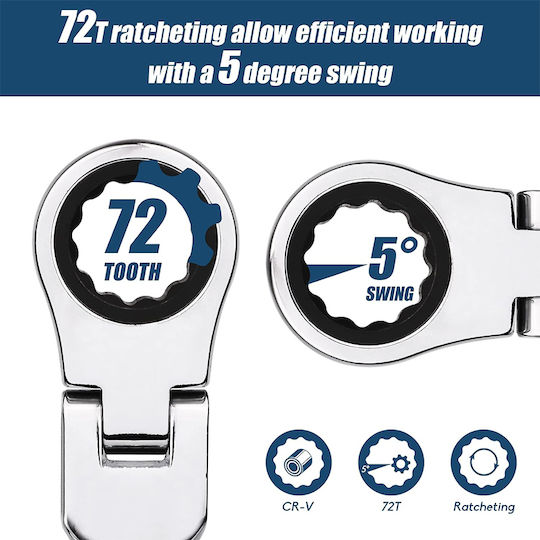 Exdel Tools Σετ 6 Μονά Κλειδιά Πολύγωνα Σπαστά με Μηχανισμό Καστάνιας