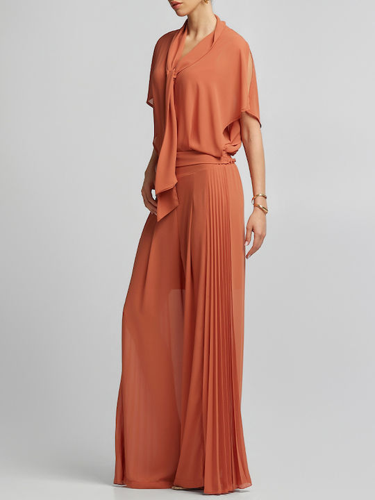 Women's High Rise Fabric Trousers Terracotta