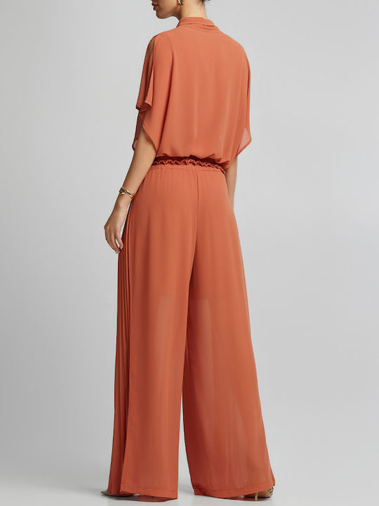 Women's High Rise Fabric Trousers Terracotta