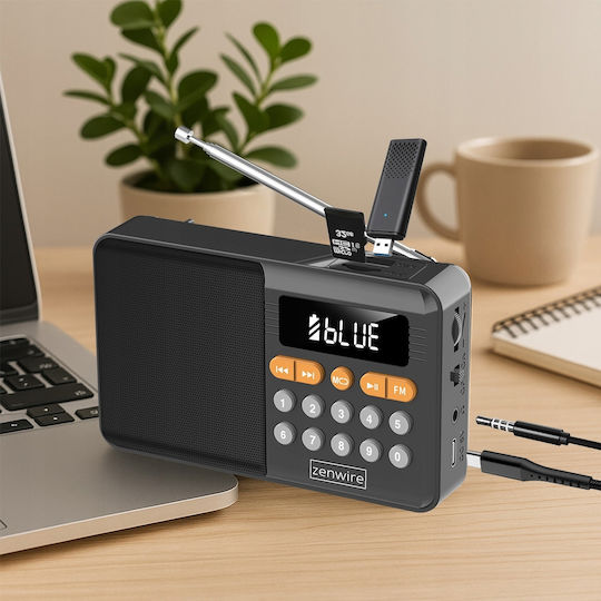 Zenwire 8743983 Φορητό Ραδιόφωνο Επαναφορτιζόμενο με Bluetooth και USB Μαύρο