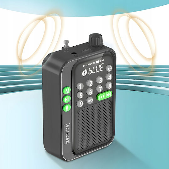 Zenwire Y1 Φορητό Ραδιόφωνο Επαναφορτιζόμενο με Bluetooth και USB Μαύρο