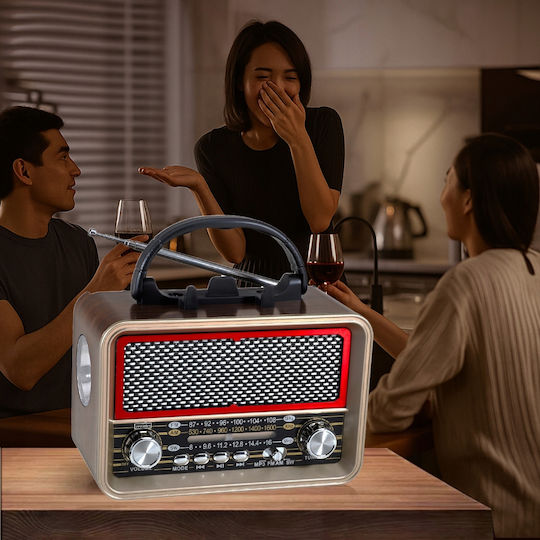 1234580 Retro Φορητό Ραδιόφωνο Ηλιακό με Bluetooth και USB Καφέ