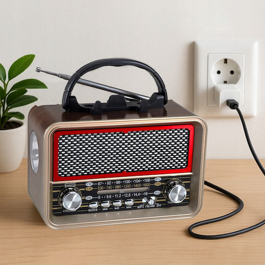 1234580 Retro Φορητό Ραδιόφωνο Ηλιακό με Bluetooth και USB Καφέ