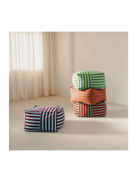Bean Bag Stool Burgundy Blue Stripes