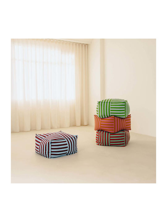 Bean Bag Stool Burgundy Blue Stripes