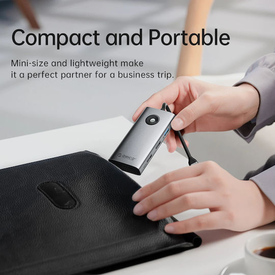 Orico USB-C Docking Station με 4K Ethernet Γκρι (PW11-6P25R-GY-BP)
