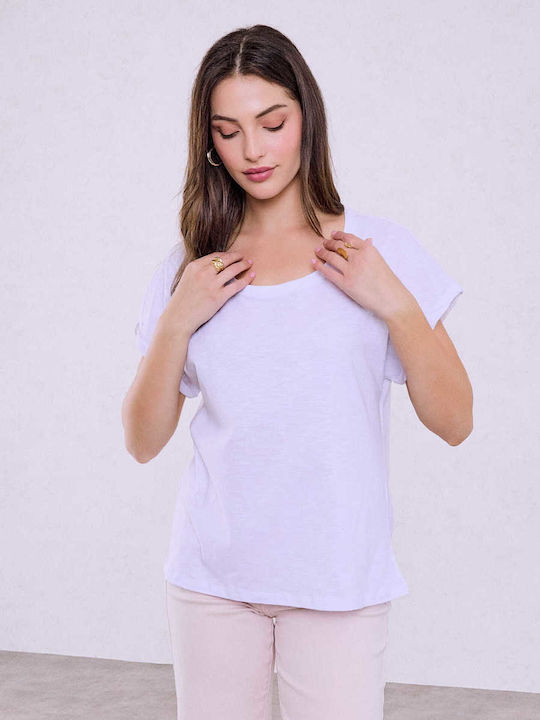 Celestino Women's Blouse Turned Sleeve Loose Fit White