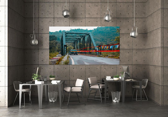Painting Car Crossing Bridge In Scenic Landscape Bridge Crossing Car Picturesque Landscape 65x40