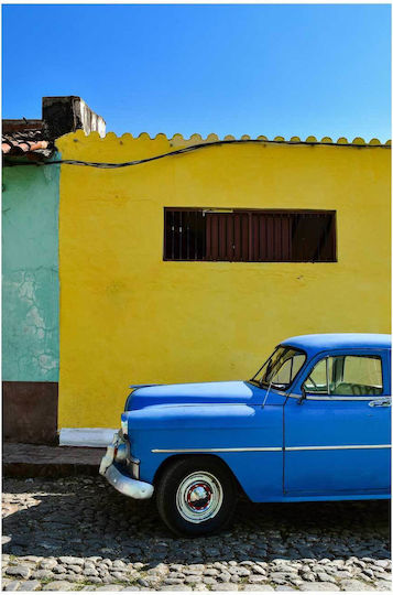Painting Blue Car Against Yellow Wall Blue Car Against Yellow Wall 40x65
