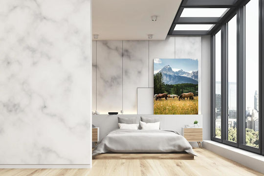 Horses Grazing In Scenic Mountain Landscape 1 On Canvas