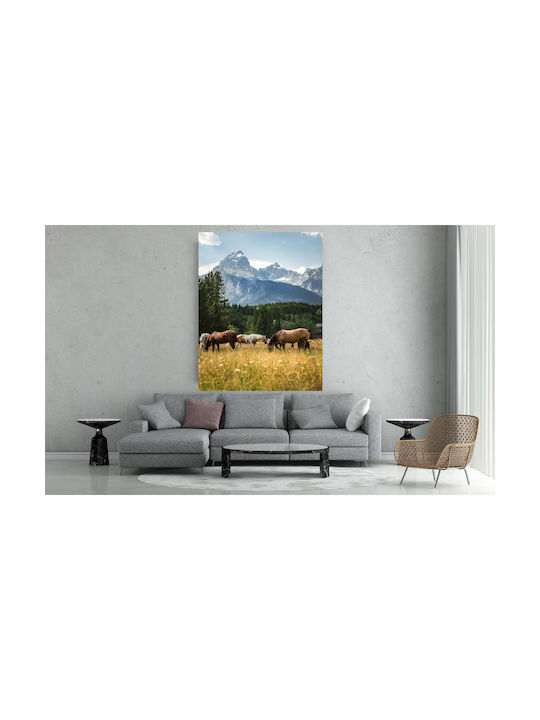 Painting Horses Grazing In Scenic Mountain Landscape 100x150