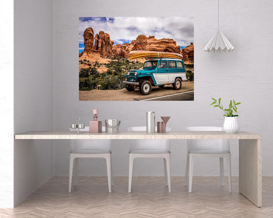 Vintage Car Canoe In Rocky Landscape Painting 65x40