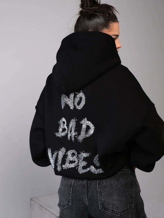 No Bad Vibes Дълго Дамско Суитшърт Худи Черно