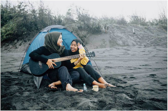 Camping Musik auf Strand Gemälde 100x70