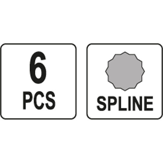 Yato Spline Multi-Spline Bits Walnut with Spline Head and Socket 1/2'' M10 / M12 / M5 / M6 / M8x30mm 6pcs