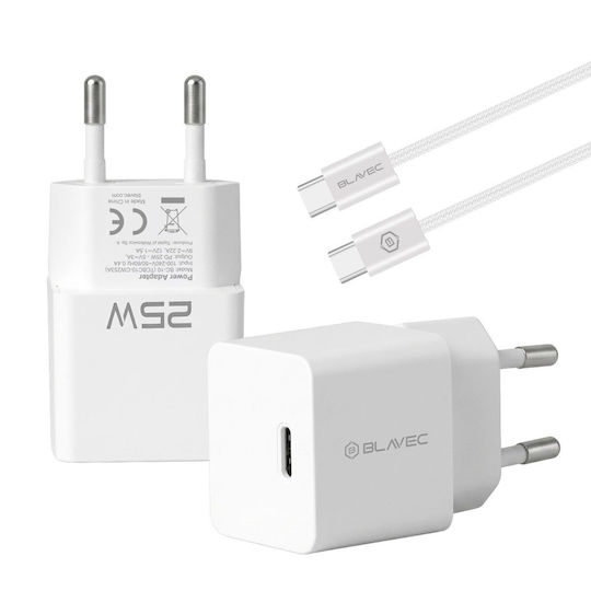 Blavec Handyladegerät mit USB-C Ausgangsanschluss und Kabel USB-C - USB-C 25W Stromlieferung Weiß (BC-10)